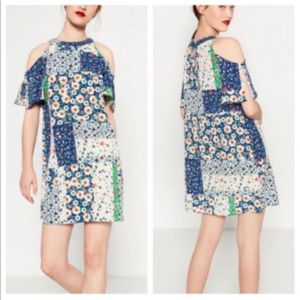 Zara Floral Patchwork Cutout Flutter Sleeve Boho Dress